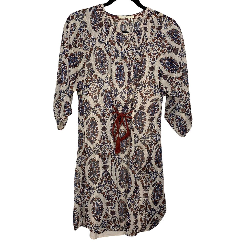 Anthro Floreat Boho Floral Dress Gold Thread Sheer Long Sleeve Cottagecore